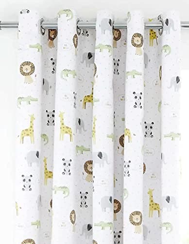 Image of Catherine Lansfield Kids Roarsome Animals Blackout Eyelet Curtains 66X72 Inch Natural