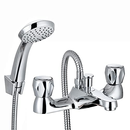 Image of ENKI, Quest, BBT0256, Chrome, Bath Shower Mixer Taps & Shower Attachment, Solid Brass, Easy Clean, Modern Design, Compression Valves, Easy to Install