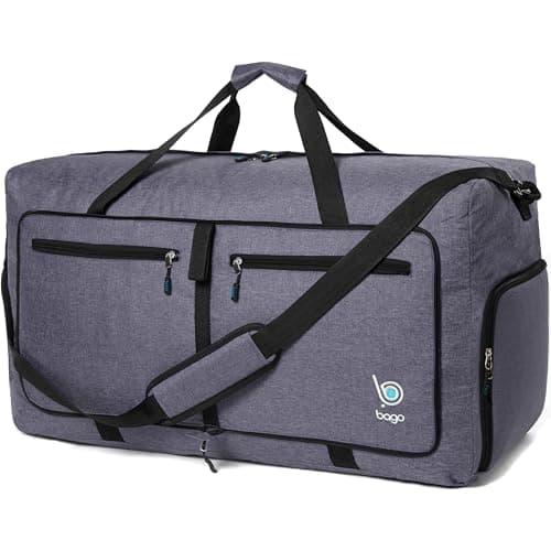 Image of bago Holdall Bags for Men & Women - 60L Spacious Holdall Bag with Shoe Compartment - Save Time & Travel The World in Style & Convenience - Durable, Lightweight & Foldable Duffle Bag (SnowBlack)