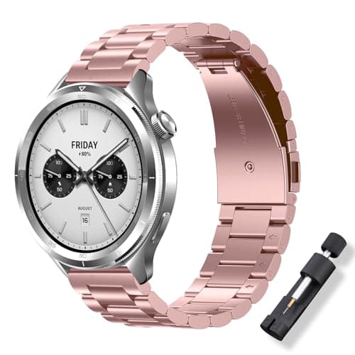 Image of ToVioc Strap for Xiaomi Watch 5/2/S4/S4 Sport/S3/Redmi Watch 5 Active/Mi Watch, 22mm Elegant Stainless Steel Metal Watch Bnad for Amazfit Bip 6/Active Max/Balance 2/T-Rex 3 Pro 48mm - Pink