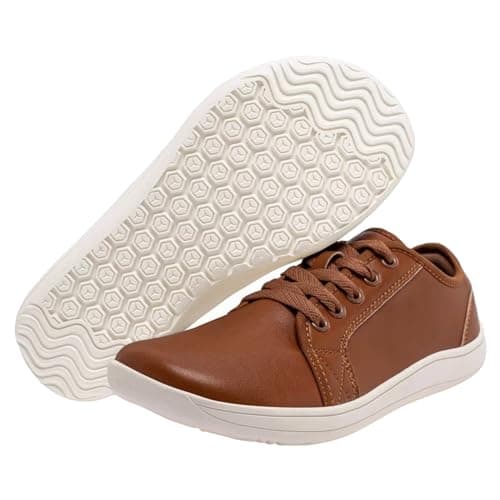 Image of Generic Women's Brown Leather Trainers Size 6 UK (Wide Fit) Low Top Lace-Up Walking Shoes