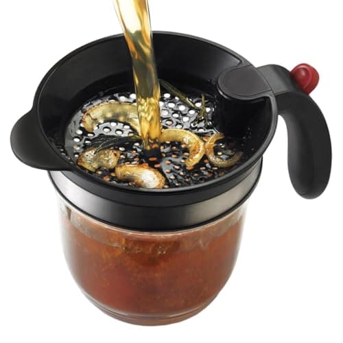 Image of Gravy Fat Separator | 1L Grease Strainer | Fat Separator with Bottom Release | for Kitchen Chef Meat Soup Oil Frying Grill BBQ Food