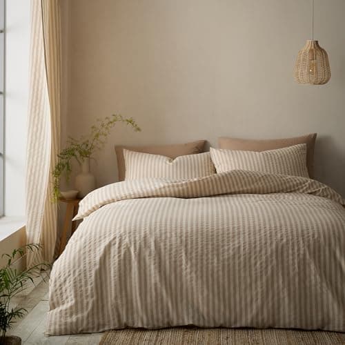 Image of Pineapple Elephant Cotton Rich Woven Stripe Double Duvet Cover Set with Pillowcases Natural