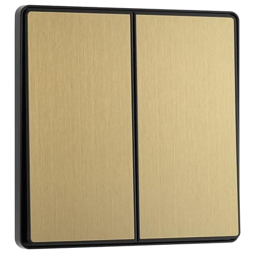 Image of BG Electrical Double Wall Light Switch, 2-Way, Edge-to-Edge Rockers, Screwless Appearance, Round Edges, Evolve, Satin Brass, 20A, 16AX, PCDSB42EB