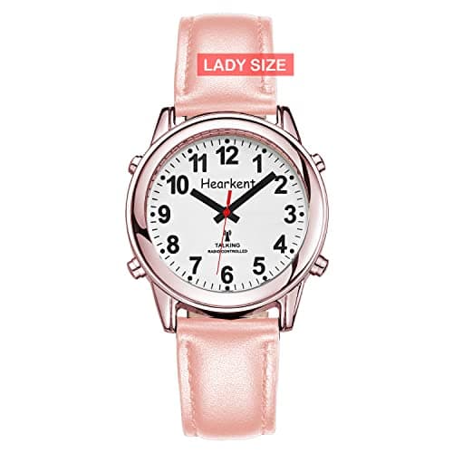 Image of Hearkent Atomic Talking Watch for Women with Large Numbers and Expandable Strap self-Setting for Visually impaired Blind (Rose Gold with Pink, Lady Size)
