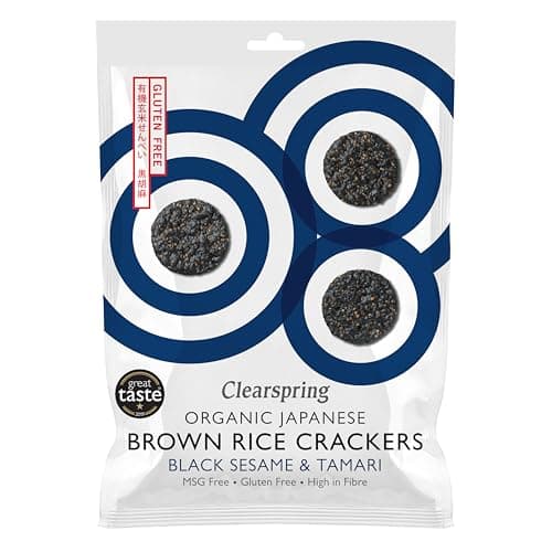 Image of Clearspring Organic Japanese Brown Rice Crackers | Black Sesame & Tamari | 40g | Gluten Free | High in Fibre | Vegan | FreeFrom Food Awards