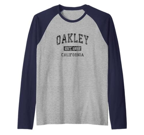 Image of Oakley California CA Vintage Sports Design Black Design Raglan Baseball Tee