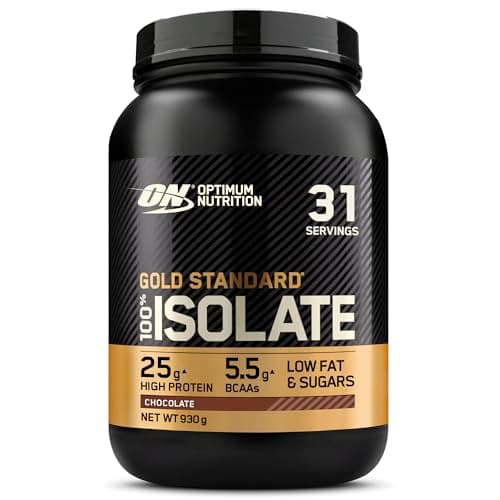 Image of Optimum Nutrition ON Gold Standard 100% Isolate Pure Whey Protein, Naturally Occurring BCAAs and Glutamine, Pre and Post Workout, Chocolate Flavour, 31 Servings, 930 g