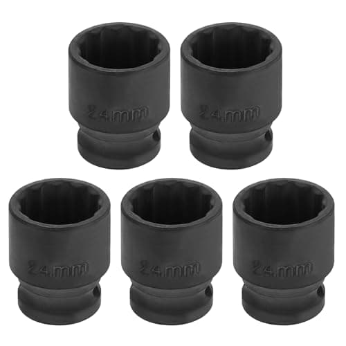 Image of sourcing map 5pcs 1/2" Drive x 24mm Shallow Impact Socket 12-Point Metric CR-V Steel Spindle Nut Impact Flip Sleeve for Home Auto Nuts Bolts Repair