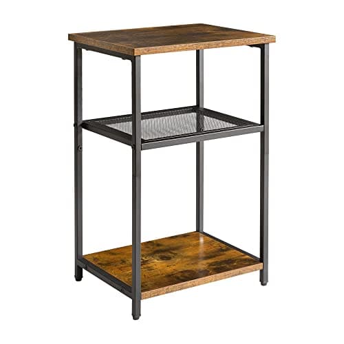 Image of IBUYKE Side Table, 3-Tier End Table, Industrial Nightstand Small Table with Storage Shelf, Bedside Table for Bedroom, Living Room, Hallway, with Metal Frame, Rustic Brown TMJ403H