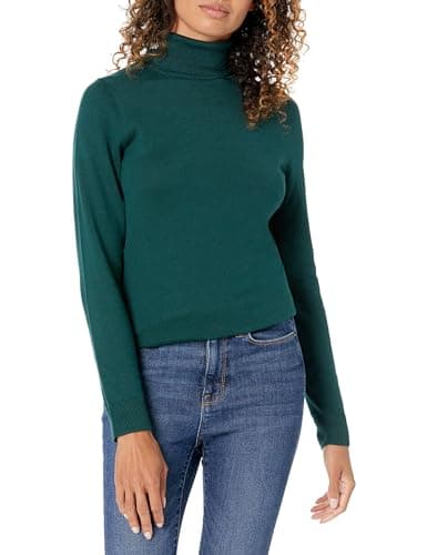 Image of Amazon Essentials Women's Classic-Fit Lightweight Long-Sleeve Turtleneck Sweater (Available in Plus Size), Forest Green, X-Large