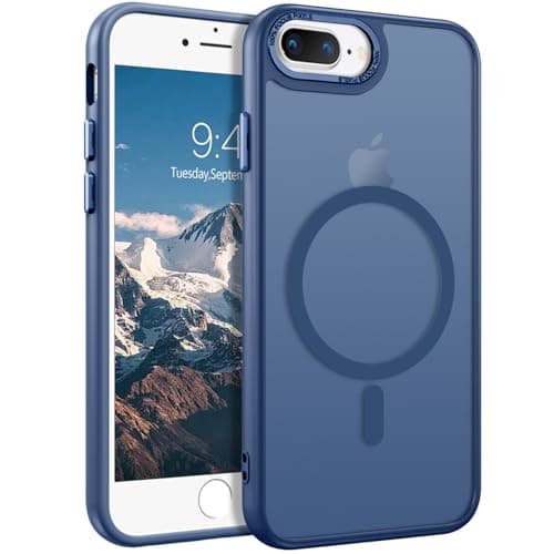 Image of DUEDUE for iPhone 7 Plus/iPhone 8 Plus Case Magnetic [Compatible with MagSafe] Shockproof Full Camera Protection, Anti-Scratch Translucent Matte Back Case Cover for iPhone 7 Plus/8 Plus 5.5", Blue