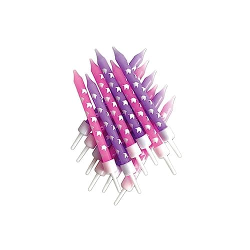 Image of Anniversary house Birthday Candles Set of 12 - Unicorn Candles Pink & Lilac with Holders - Printed Party Cake Toppers and Decorations