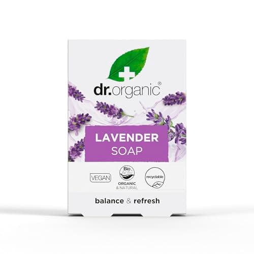 Image of Dr Organic Lavender Soap Bar, Cleansing , Mens, Womens, Natural, Vegan, Cruelty-Free, Paraben & SLS-Free, Plastic Free, Organic, 100g, Packaging may vary