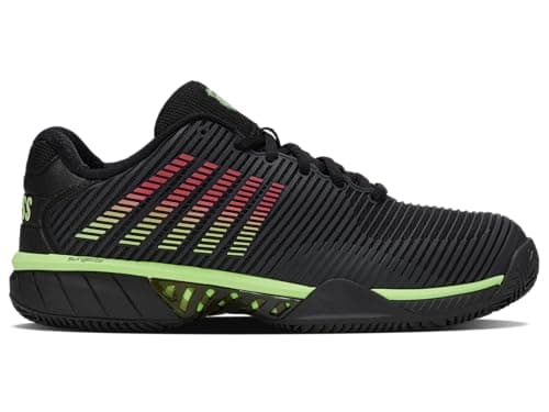 Image of K-Swiss Tennis Men's Hypercourt Express 2 Hb Tennis Shoes, Black/Soft Neon Green/Neon Lav, 9.5