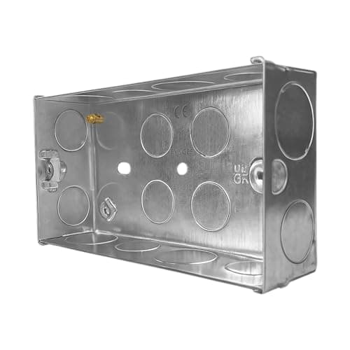 Image of Evoges Double Metal Back Box, 35mm, 2 Gang, 1.0mm Thickness for Electrical Sockets Switches, BS4662 Standard, 20mm & 25mm Knockouts, Adjustable Lug, Brass Terminal (Pack of 1)