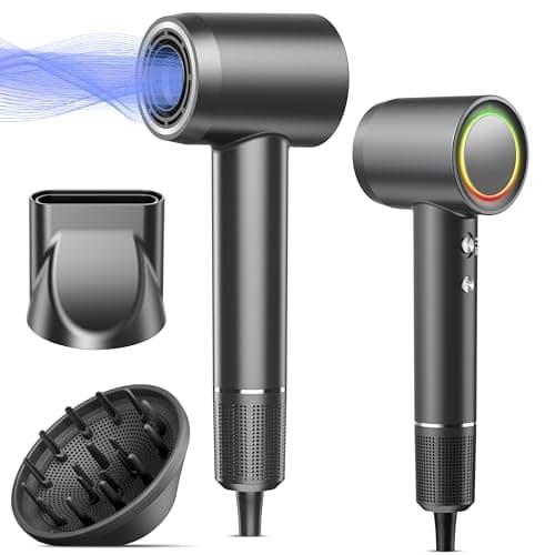 Image of OIMYE Hair Dryer, 160000RPM High Speed Ionic Hairdryer, Fast Drying, 500 Million Negative Ions, Smart Heat Control, Quiet, No Heat Damage, Anti-Frizz, Lightweight Blow Dryer with Diffuser & Nozzle