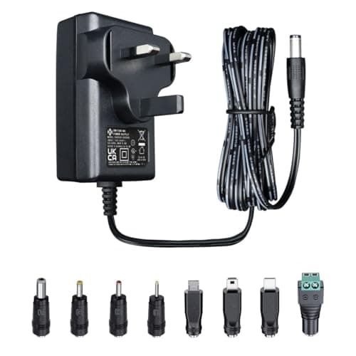 Image of UKCA 5Volt 2Amp 10W 1.8M Power Supply Adapter with 8 Tips, 2000mA 1000mA 500mA AC DC Switching Transformer 5.5x2.1mm Plug for Security Camera, Electrical Toys, Router, Digital Frame, TV Box, etc