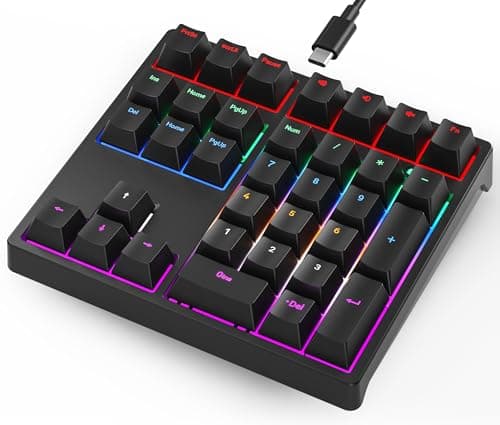 Image of Gurjot Number Pad, Mechanical USB Wired Numeric Keypad with RGB LED Backlit,34 Keys Numpad Keyboard with PBT Keycaps Blue Switches for Windows/Mac Laptop,Computer,Desktop,PC,Notebook (Black)
