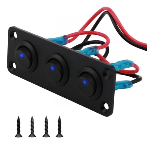 Image of 12V-24V Toggle Rocker Switch Panel, 3 Gang Waterproof Round Toggle Switch with Blue Led Light, 12V On/Off Control Panel for Boat Marine Car RV Automotive Caravan Yacht Tractor Truck Camper Bus