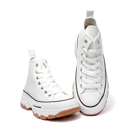 Image of Nexsus Plus Ladies Women Chunky Sole Lace Up High Top Casual (White/Black, UK Footwear Size System, Adult, Women, Numeric, Medium, 7)
