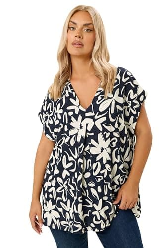 Image of Yours Curve Blue Floral Textured Top - Women's - Plus Size Curve