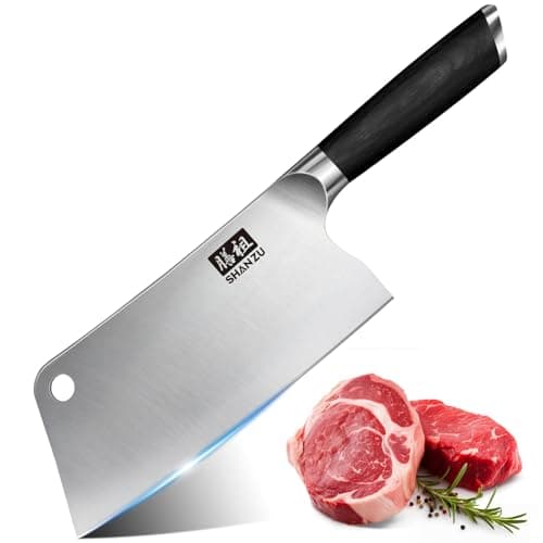 Image of SHAN ZU Kitchen Knife,Meat Cleaver Knife with Hole 7 Inch Sharp Chef Knife Vegetable Chopper Japanese High Carbon Stainless Steel Kitchen Chopping Knife with Pakkawood Handle