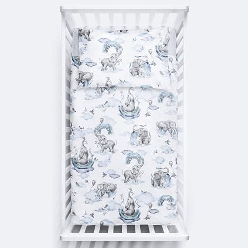 Image of 2 Piece Baby Kids Bedding Set 120x90 cm Duvet Cover & Pillowcase for Toddler Cot 12M+ (Blue Elephants)