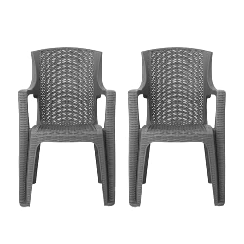 Image of simpa Stackable High Back Plastic Rattan Effect Garden Chairs - Grey Set of 2