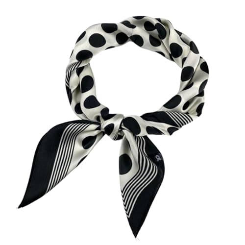 Image of Gkhlg 1 Piece Leopard Print Silk Scarf Stylish Women’s Summer Square Bandana Multipurpose Hair and Neck Scarf for UK for Outdoor Activities and Fashion Accessory (Large Polka Dot (White))