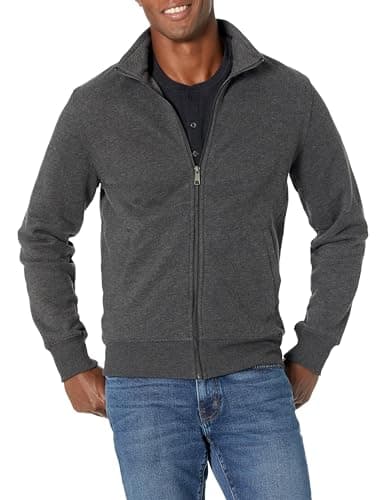 Image of Amazon Essentials Men's Fleece Zip-Up Mock Neck Sweatshirt, Mid-weight, Regular Fit, Charcoal Heather, XL