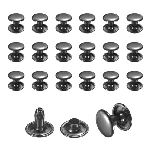 Image of sourcing map 50 Sets Leather Rivets, 9mm Double Cap Rivets, 8mm Height Tubular Metal Studs for Leather Craft Repair and Decoration DIY Clothes, Shoes, Bags, Belts, Black