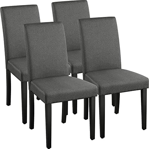 Image of Yaheetech Fabirc Upholstered Dining Chair Set of 4 Urban Style kitchen Chairs with Solid Wood Legs for Dining Room/Living Room, Dark Grey