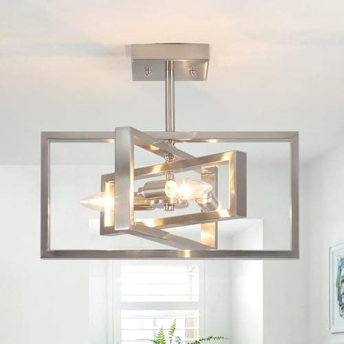 Image of LWYTJO Brushed Nickel Ceiling Light Living Room, 3 Lights Chandeliers Ceiling Light, Industrial Semi Flush Mount Ceiling Lights Fitting for Bedroom, Dining Room, Kitchen, Lounge, Hallway