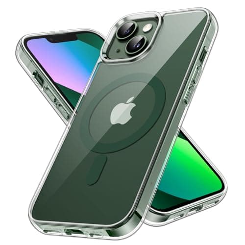 Image of JETech Magnetic Case for iPhone 13 6.1-Inch Compatible with MagSafe Wireless Charging, Shockproof Phone Bumper Cover, Anti-Scratch Clear Back (Clear/Alpine Green)