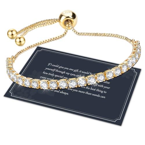 Image of J.Fée Gold Bracelets for Womens Tennis Bracelet with 4MM Cubic Zircon Crystal Bracelet with Box,Adjustable Womens Jewellery,Gifts for Women Mothers Day Gifts For Mum