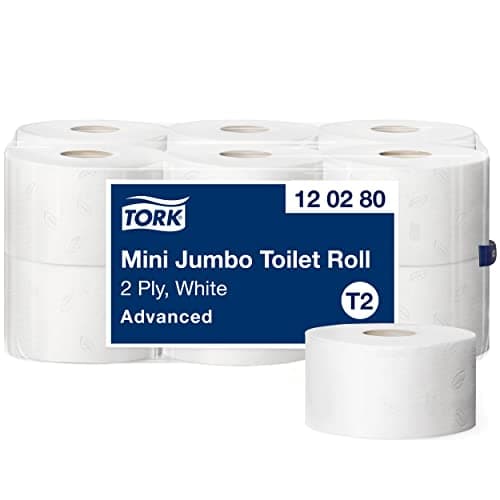 Image of Tork Mini Jumbo Toilet Roll White T2, Advanced, 2-Ply, 12 x 170 m, 120280