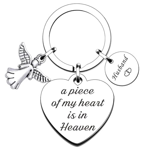 Image of QMVMV Husband Memorial Keyring Gifts A Piece of My Heart is in Heaven Keyring Remembrance Sympathy Gift Loss Memorial Keychain Gift in Memorial of Husband Gift