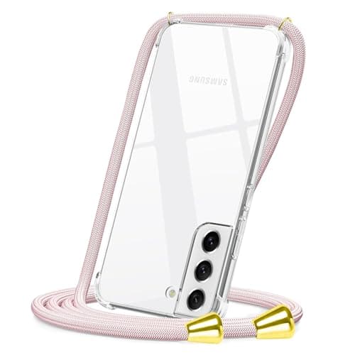 Image of CAROKI Hands-Free Crossbody Case for Samsung Galaxy S21 FE 5G, Clear Shockproof Protective Cover with Adjustable Rose Gold Lanyard Neck Strap, Slim Soft TPU Phone Holder for S21 FE, Rose Gold