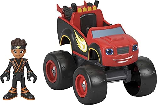 Image of Fisher-Price Blaze and the Monster Machines Ninja Blaze & AJ, large push-along monster truck with poseable figure for preschool kids ages 3 and up