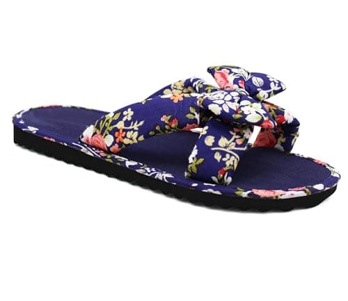 Image of IMTY Womens Floral Mule Sandals Slip On Summer Beach Flip Flops Ladies Flat Bow Sliders Spa Pool Slides (Navy Floral, UK Footwear Size System, Adult, Women, Numeric, Medium, 6)