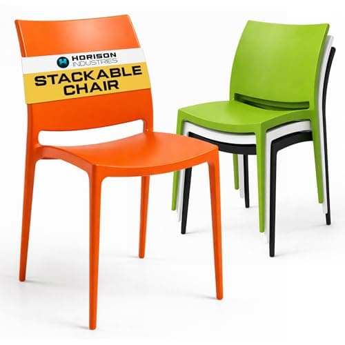 Image of Horison Industries Stackable Chairs 500x440x450 mm, Orange Durable & Water Resistant Side Plastic Stacking Chairs For Canteen & Café - Office Chair for Home Office Desk, School, Canteen Plastic Chair