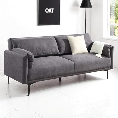 Image of OAT Home Padstow 3 Seater Sofa Bed Click Clack Modern Pillow Style Natural/Charcoal Grey (Charcoal Grey)