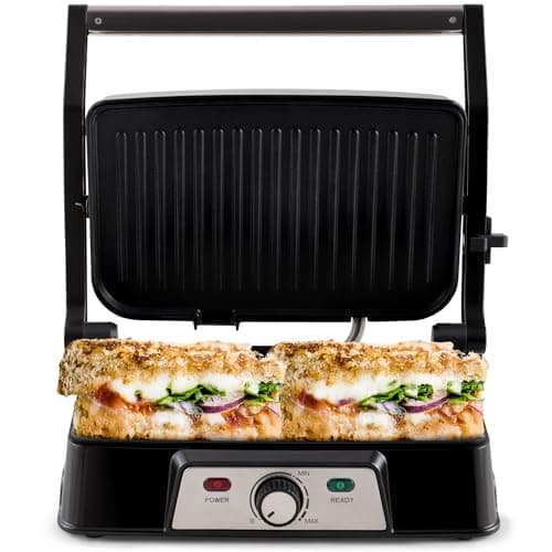 Image of NETTA Panini Maker & Health Grill - Sandwich Toaster, Panini Press - 2 Slice Non-Stick Grill Plates – Built-In Fat Tray - 1500W - Stainless Steel – Easy to Clean