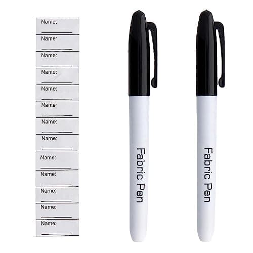 Image of The Home Fusion Company 2 x Fabric Pens 20 x Name Tag Labels School Uniform Clothes Permanent Black Ink