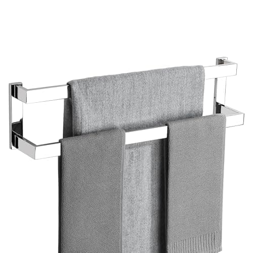 Image of SAYAYO Chrome Towel Rail Wall Mounted 60CM Double Bath Towel Holder for Bathroom Kitchen, 2-Tier Towels Rack SUS304 Stainless Steel