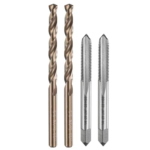 Image of sourcing map Tap and Drill Bit Set, 2pcs 1/4-28 UNF Straight Flute Thread Screw Taps & 2pcs 5.5mm Twist Drill Bits, Uncoated/Roasted Yellow HSS-6542/M35 HSS-CO Tapping Threading Tool Kit
