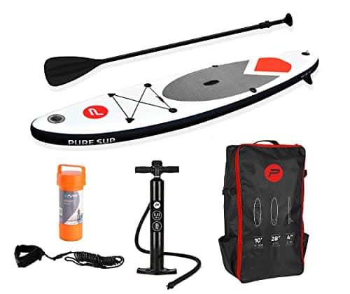 Image of Pure4Fun 305 Paddle Board, 10' Foot - Complete Inflatable SUP Set - Includes 2L Waterproof Bag, Coil Leash, Telescopic Paddle, Repair Kit, and 2.2L Pump