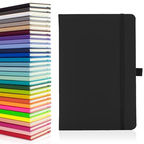 Image of Notes London Eco A5 Notebook with Lined Pages, Pen Loop, Ribbon, Date Marks and Paper Pocket, Medium Hardback Journal, Note, sustainably sourced paper (Black)