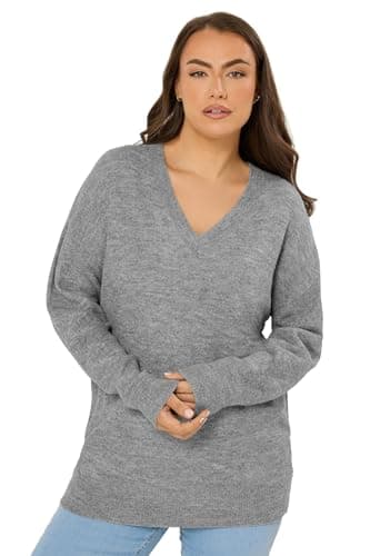 Image of Yours Curve Soft Touch Knitted Jumper - Women's - Plus Size Curve Grey